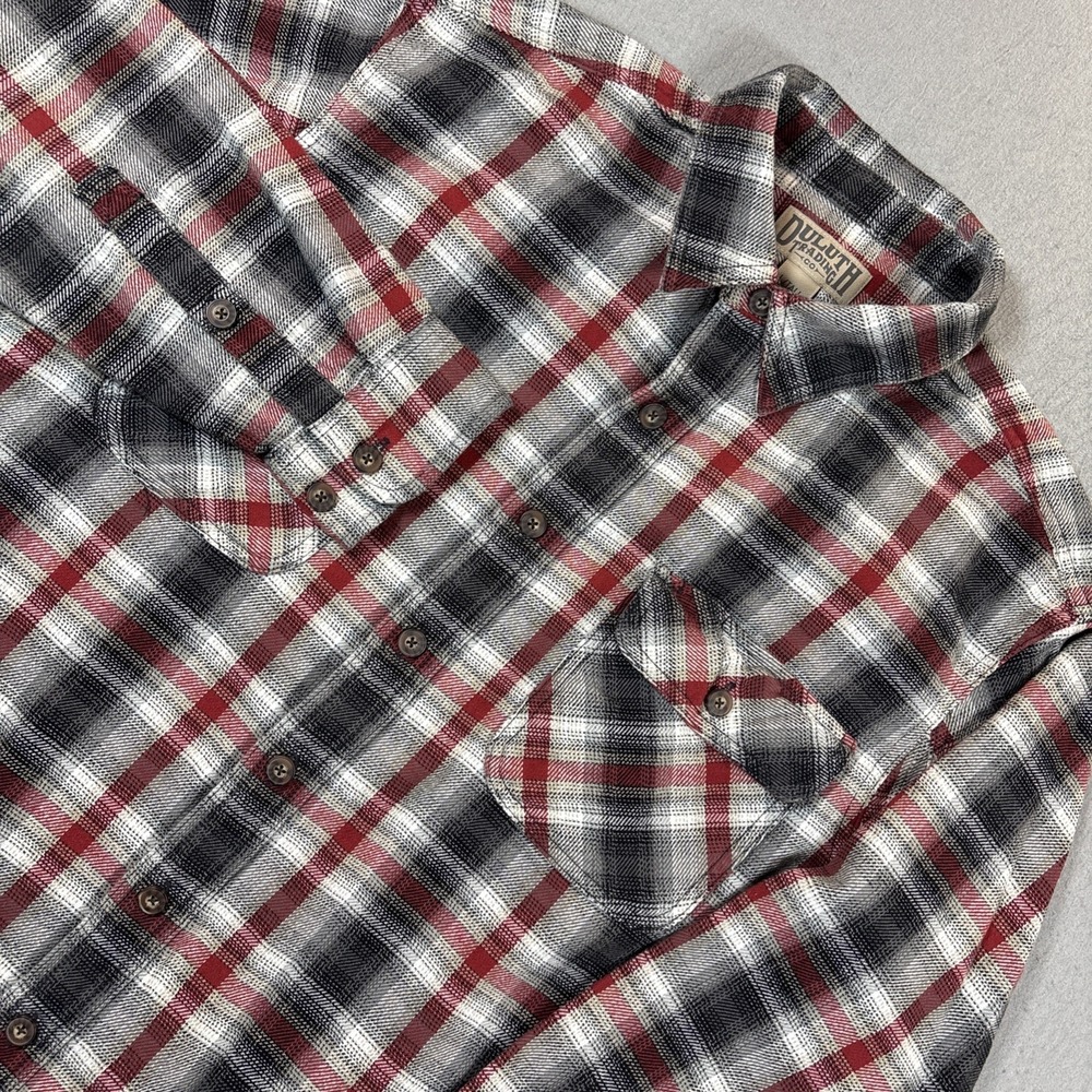 Duluth Trading Flannel Shirt Men's L Tall Red Plaid Heavyweight Outdoor Workwear